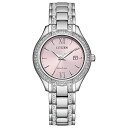 腕時計 シチズン 逆輸入 海外モデル 海外限定 Citizen Ladies Eco-Drive Crystal Eco Watch, Silver-Tone Stainless Steel Bracelet, Pink Dial, 3 Hand, Date (Model: FE1230-51X)腕時計 シチズン 逆輸入 海外モデル 海外限定