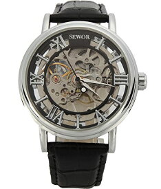 腕時計 スチームパンク steampunk メンズ 懐中時計 9701350 SEWOR Men's Mechanical Skeleton Transparent Vintage Style Leather Wrist Watch (Black)腕時計 スチームパンク steampunk メンズ 懐中時計 9701350