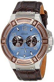 腕時計 ゲス GUESS メンズ W0040G10 Guess Rigor W0040G10 Men's Analogue Quartz Watch with Leather, Blue, Brown, Ribbon腕時計 ゲス GUESS メンズ W0040G10