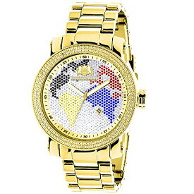 腕時計 ラックスマン メンズ LUXURMAN World Map Mens Diamond Watch 0.12ct Yellow Gold Plated腕時計 ラックスマン メンズ