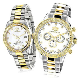 腕時計 ラックスマン メンズ LUXURMAN Matching Watches for Couples Two-Tone Yellow Gold Plated Diamond Watch Set Swiss Quartz腕時計 ラックスマン メンズ