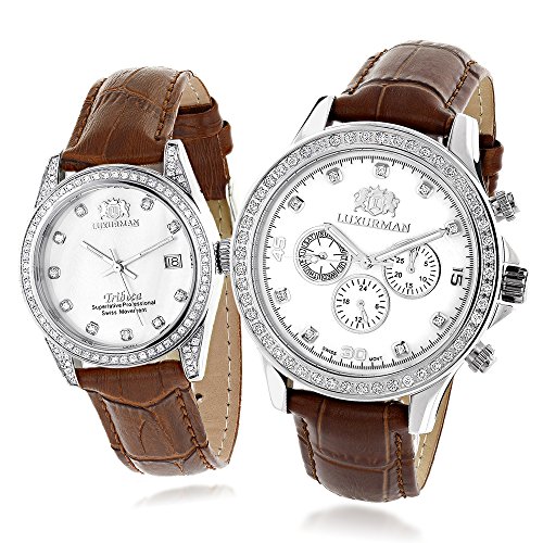 腕時計 ラックスマン メンズ 【送料無料】Matching His and Hers Watches Luxurman White MOP Gold Plated Diamond Watches腕時計 ラックスマン メンズ メンズ腕時計