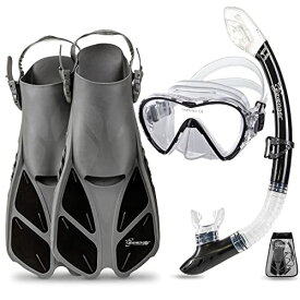 シュノーケリング マリンスポーツ Seavenger Diving Dry Top Snorkel Set with Trek Fin, Single Lens Mask and Gear Bag, XS/XXS - Size 1 to 4 or Children 10-13, Gray/Blackシュノーケリング マリンスポーツ