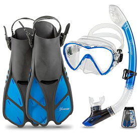 シュノーケリング マリンスポーツ Seavenger Diving Dry Top Snorkel Set with Trek Fin, Single Lens Mask and Gear Bag, XS/XXS - Size 1 to 4 or Children 10-13, Gray/Clear Blueシュノーケリング マリンスポーツ