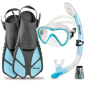 シュノーケリング マリンスポーツ Seavenger Diving Dry Top Snorkel Set with Trek Fin, Single Lens Mask and Gear Bag, S/M - Size 4.5 to 8.5, Gray/Dodger Blueシュノーケリング マリンスポーツ