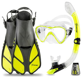 シュノーケリング マリンスポーツ Seavenger Diving Dry Top Snorkel Set with Trek Fin, Single Lens Mask and Gear Bag, L/XL - Size 9 to 13, Gray/Neon Yellowシュノーケリング マリンスポーツ
