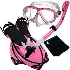 シュノーケリング マリンスポーツ 285890-Pink-SM, Snorkeling Purge Mask Dry Snorkel Fins Mesh Bag Setシュノーケリング マリンスポーツ