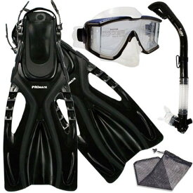 シュノーケリング マリンスポーツ PROMATE Snorkeling Scuba Dive Side-VIEWED Purge Mask Fins Dry Snorkel Gear Set, Bk, SMシュノーケリング マリンスポーツ