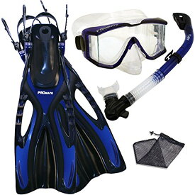 シュノーケリング マリンスポーツ PROMATE Snorkeling Scuba Dive Side-VIEWED Purge Mask Fins Dry Snorkel Gear Set, Blue, SMシュノーケリング マリンスポーツ