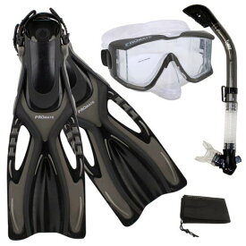 シュノーケリング マリンスポーツ PROMATE Snorkeling Scuba Dive Side-VIEWED Purge Mask Fins Dry Snorkel Gear Set, Ti, MLXLシュノーケリング マリンスポーツ
