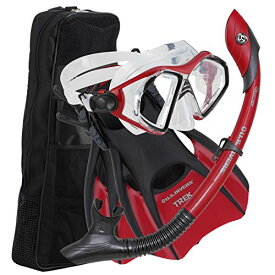シュノーケリング マリンスポーツ FBA_241440 U.S. Divers Admiral Premium Snorkeling Set - Silicone Mask, Trek Travel Fins, Dry Top Snorkel + Snorkeling Gear Bag, Red, Small (Men (4-7), Women (5.5-8.5))シュノーケリング マリンスポーツ FBA_241440