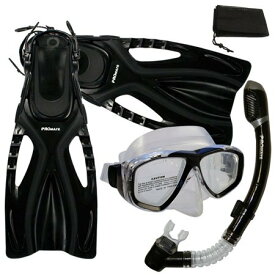 シュノーケリング マリンスポーツ Promate Snorkeling Scuba Diving Mask Snorkel Fins Gear Set w/Mesh Bag, Black, S/M(5-8)シュノーケリング マリンスポーツ