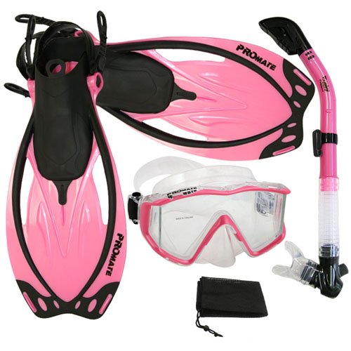 無料ラッピングでプレゼントや贈り物にも 逆輸入並行輸入送料込 シュノーケリング マリンスポーツ 送料無料 Promate レビューを書けば送料当店負担 Snorkeling Panoramic Mask Dry XLシュノーケリング 100％本物 Dive Scuba Set Fins Snorkel Pink ML