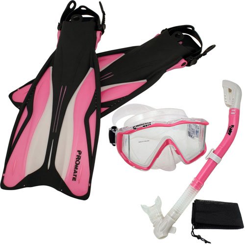 無料ラッピングでプレゼントや贈り物にも 逆輸入並行輸入送料込 シュノーケリング マリンスポーツ 送料無料 最大80％オフ！ Promate Deluxe Snorkeling Panoramic Mask Snorkel Pink Set Fins Dive XLシュノーケリング ML Scuba 最大15%OFFクーポン Dry