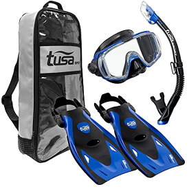 シュノーケリング マリンスポーツ UP-3521QB-MB-M TUSA Sport Adult Visio Tri-Ex Mask, Dry Snorkel, and Fins Travel Set, Black/Metallic Blue, Medium (UP-3521QB-MB-M)シュノーケリング マリンスポーツ UP-3521QB-MB-M