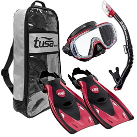 シュノーケリング マリンスポーツ UP-3521QB-MDR-M TUSA Sport Adult Black Series Visio Tri-Ex Mask, Dry Snorkel, and Fins Travel Set, Black/Metallic Red, Mediumシュノーケリング マリンスポーツ UP-3521QB-MDR-M