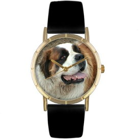 腕時計 気まぐれなかわいい プレゼント クリスマス ユニセックス P0130070 Whimsical Gifts Saint Bernard Black Leather and Goldtone Photo Watch #P0130070腕時計 気まぐれなかわいい プレゼント クリスマス ユニセックス P0130070