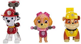 パウパトロール ワンアクションフィギュア 3個セット マーシャル、スカイ、ラブル 複数キャラクター バッジを押すと背中のツールが変身するよ おもちゃ 人形 Paw Patrol