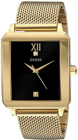 腕時計 ゲス GUESS メンズ U1074G3 GUESS Retangular Gold-Tone + Stainless Steel Mesh Bracelet Watch wtih Black Genuine Diamond Dial. Color: Gold-Tone (Model: U1074G3)腕時計 ゲス GUESS メンズ U1074G3
