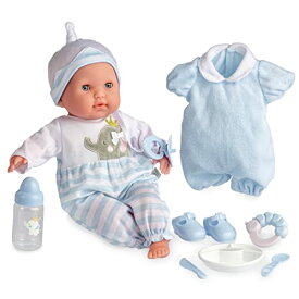 JCトイズ JC Toys ベビードール 赤ちゃんの人形 赤ちゃんのお世話 目を開いたり閉じたりします。 ボトル、ガラガラなどのアクセサリー10ピース ギフトセット ブルー 2歳以上