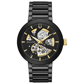 腕時計 ブローバ メンズ Bulova Men's Modern Black Ion-Plated Stainless Steel 3-Hand Automatic Watch, Skeleton Dial with Gold Tone Accents Style: 98A203腕時計 ブローバ メンズ