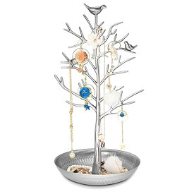 アクセサリスタンド ジュエリー AMZ83548-FLWY Inviktus Silver Birds Tree Jewelry Stand Display Earring Necklace Holder Organizer Rack Tower-silverアクセサリスタンド ジュエリー AMZ83548-FLWY
