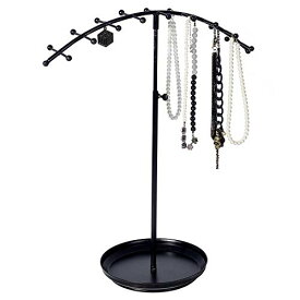 アクセサリスタンド ジュエリー SHOMHNK004 MyGift Black Modern Metal Jewelry Stand Organizer, Necklace and Bracelet Hanging Rack with 18 Hooks, Ring Tray, Adjustable Heightアクセサリスタンド ジュエリー SHOMHNK004