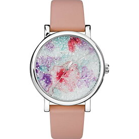 腕時計 タイメックス レディース Timex Women's Crystal Bloom 38mm Watch ? White Floral Crystal Fabric Dial Silver-Tone Case with Pink Leather Strap腕時計 タイメックス レディース