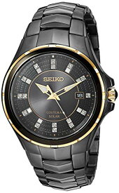 腕時計 セイコー メンズ SEIKO SNE506 Watch for Men - Coutura Collection - Solar Powered, with Diamond Markers, Black Ion Finish with Gold Accents, Stainless Steel Case & Bracelet, and Sunray Black Dial腕時計 セイコー メンズ