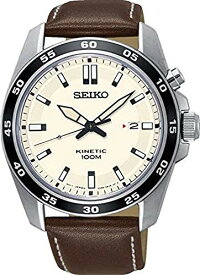 腕時計 セイコー メンズ Seiko Herren-Uhr Kinetik Edelstahl mit Lederband, Off White, Bracelet腕時計 セイコー メンズ