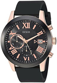 腕時計 ゲス GUESS メンズ GUESS Comfortable Black + Rose Gold-Tone Stain Resistant Silicone Chronograph Watch with Date. Color:Black/Rose Gold-Tone (Model: U1055G3)腕時計 ゲス GUESS メンズ