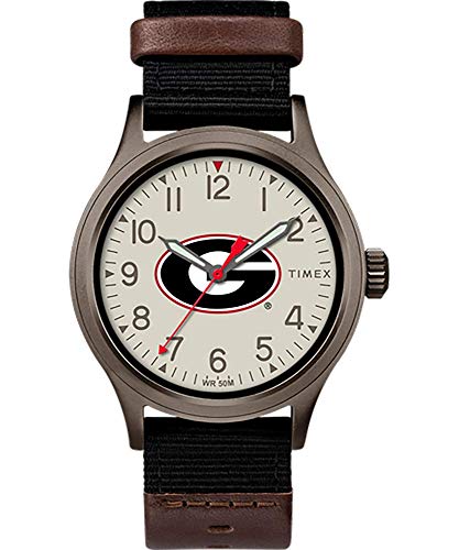 信憑 腕時計 タイメックス メンズ Timex Men's Collegiate Clutch 40mm Watch ? Georgia Bulldogs with Black Fabric  Brown Leather Strap腕時計 タイメックス メンズ - 0