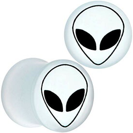 ボディキャンディー ボディピアス アメリカ 日本未発売 ウォレット Body Candy Womens 1/2" 2Pc White Matte Glass UFO Alien Face Double Flare Ear Plug Gauges Set of 2 12mmボディキャンディー ボディピアス アメリカ 日本未発売 ウォレット