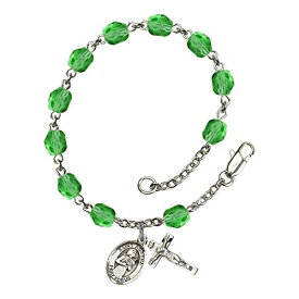 Bonyak Jewelry ブレスレット ジュエリー アメリカ アクセサリー St. Agatha Silver Plate Rosary Bracelet 6mm August Green Fire Polished Beads Crucifix Size 5/8 x 1/4 medal charmBonyak Jewelry ブレスレット ジュエリー アメリカ アクセサリー