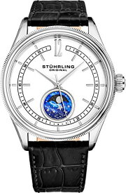 腕時計 ストゥーリングオリジナル メンズ Stuhrling Original MoonPhase Dress Watch - Stainless Steel Case and Leather Band - Analog Dial - Celestia Mens Watches Collection (White)腕時計 ストゥーリングオリジナル メンズ