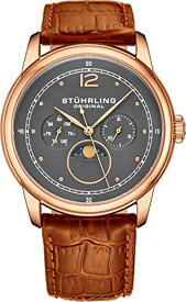 腕時計 ストゥーリングオリジナル メンズ Stuhrling Original Mens MoonPhase Dress Watch - Stainless Steel Case and Brown Leather Band - Grey Analog Dial with Day of The Week and Date Celestia Mens Watches Collectio腕時計 ストゥーリングオリジナル メンズ