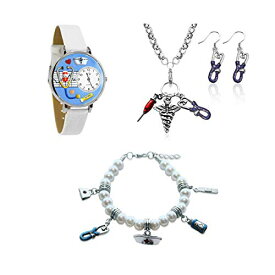 腕時計 気まぐれなかわいい プレゼント クリスマス ユニセックス Whimisical Gifts Nurse Watch & Jewelry Set (4 Pieces, Silver)腕時計 気まぐれなかわいい プレゼント クリスマス ユニセックス