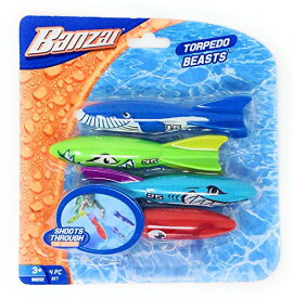 フロート プール 水遊び おもちゃ Banzai Swimming Pool Diving Toys Torpedo Beasts Sharks, 4 in a Pack, Ages 3+フロート プール 水遊び おもちゃ