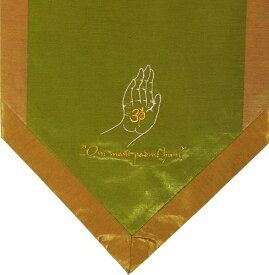 ヨガ フィットネス new Altar Cloth Or Wall Hangings - Embroidered - Om Blessing Buddha's Hand - Green/Goldヨガ フィットネス new
