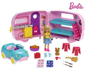 バービー バービー人形 Barbie Club Chelsea Toy Car & Camper Playset, Blonde Chelsea Small Doll, Puppy & 10+ Accessories, Unhitch & Open for Campsiteバービー バービー人形