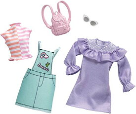 バービー バービー人形 Barbie Clothes - 2 Outfits Doll Feature Pastels Like Light Green Overalls with Cute Graphics and Pink Backpack, Gift for 3 to 8 Year Oldsバービー バービー人形