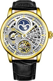 腕時計 ストゥーリングオリジナル メンズ St?hrling Original Skeletonized Gold Watches for Men Analog Watch Dial Mens Automatic Watch - Dual Time, AM/PM Sun Moon, Genuine Leather Band, 3926 Mens Watches Collection腕時計 ストゥーリングオリジナル メンズ