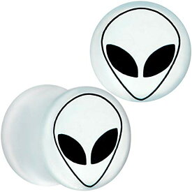 ボディキャンディー ボディピアス アメリカ 日本未発売 ウォレット Body Candy Unisex 9/16" 2Pc White Matte Glass UFO Alien Face Double Flare Ear Plug Gauges Set of 2 14mmボディキャンディー ボディピアス アメリカ 日本未発売 ウォレット