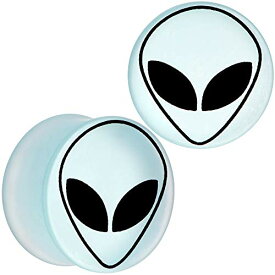 ボディキャンディー ボディピアス アメリカ 日本未発売 ウォレット Body Candy Unisex 1" 2Pc White Matte Glass UFO Alien Face Double Flare Ear Plug Gauges Set of 2 25mmボディキャンディー ボディピアス アメリカ 日本未発売 ウォレット