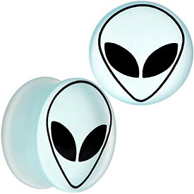 ボディキャンディー ボディピアス アメリカ 日本未発売 ウォレット Body Candy Unisex 2Pc White Matte Glass UFO Alien Face Double Flare Ear Plug Gauges Set of 2 28mmボディキャンディー ボディピアス アメリカ 日本未発売 ウォレット