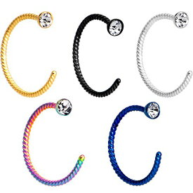 ボディキャンディー ボディピアス アメリカ 日本未発売 ウォレット Body Candy Anodized Steel Clear Accent Color Multi Pack of 5 Twisted Nose Stud Hoop Rings 20 Gauge 5/16"ボディキャンディー ボディピアス アメリカ 日本未発売 ウォレット