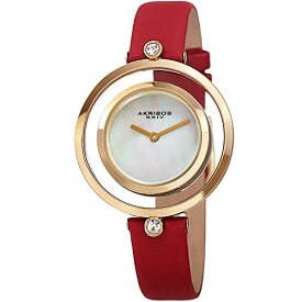 腕時計 アクリボスXXIV レディース Akribos XXIV Women’s Leather Watch ? Swarovski Crystal Accent Lugs, Double Gold Tone Bezel, Glossy Mother of Pear Dial, Red Band ? AK1060RD腕時計 アクリボスXXIV レディース