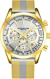 腕時計 ストゥーリングオリジナル メンズ Stuhrling Original Chronograph Mens Watch Analog Watch Dial with Date - Tachymeter, Leather or Mesh Band (Gold-Silver)腕時計 ストゥーリングオリジナル メンズ