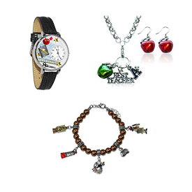 腕時計 気まぐれなかわいい プレゼント クリスマス ユニセックス Whimisical Gifts Teacher Watch & Jewelry Set (4 Pieces, Silver)腕時計 気まぐれなかわいい プレゼント クリスマス ユニセックス