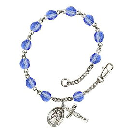 Bonyak Jewelry ブレスレット ジュエリー アメリカ アクセサリー St. Agatha Silver Plate Rosary Bracelet 6mm September Blue Fire Polished Beads Crucifix Size 5/8 x 1/4 medal charmBonyak Jewelry ブレスレット ジュエリー アメリカ アクセサリー